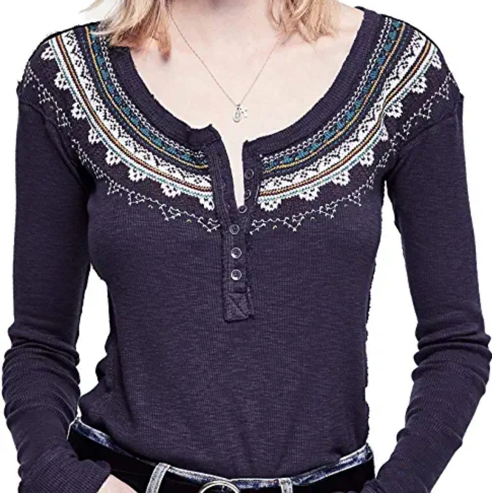 NWOT Free People Fair Isle thermal NAVY